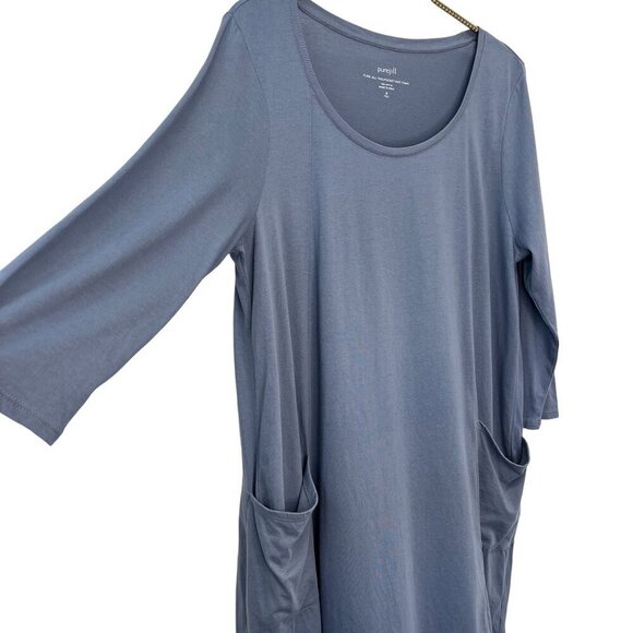 J Jill Pure Jill  Two-Pocket Tunic Blouse Size MED Tall Blue Color Long Sleeves - Picture 2 of 6